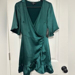 Lulu's Teal Asymmetrical Wrap Dress